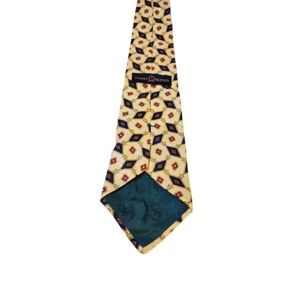 Tommy Hilfiger Neck Tie Mens Cream Blue Red Diamonds Stars Italian Silk Business - Picture 4 of 12